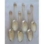 A set of six Georgian silver serving spoons, engraved with a crest, bottom marked, London marks,