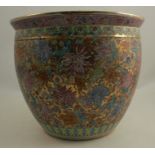 A late 19th century Chinese jardiniere, the exterior decorated with coloured flowers to a gilt