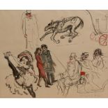 Feliks Topolski, attributed, ink and watercolour, "Numerous figure studies", 12ins x 15ins (D)