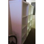 Three, four box shelf units, 58ins x 16ins, together with 4 various stools and a bookcase