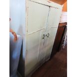 A PAINTED SIDE BOARD, WIDTH 54INS X DEPTH 19INS X HEIGHT 34INS, TOGETHER WITH A PAINTED WARDROBE,