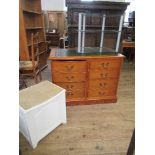 A reproduction yew wood cabinet, with filing drawers to the one side, together with a television