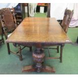 An oak draw leaf extending dining table, in the Elizabethan style, length 60ins x width 36ins x