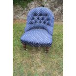 A Victorian childs button back chair, with blue fabric