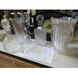A collection of glassware, to include decanters, bell, ornaments etc