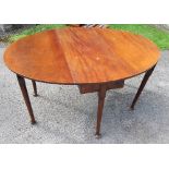 A 19th century mahogany drop leaf table with double swing leg action, raised on a pad foot, 58ins