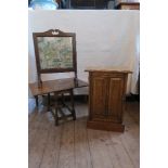 An oak pot cupboard, and an occasional table, pot cupboard, width 18.5 ins , height 27.5ins, depth