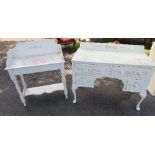 A painted dressing table together with a similar painted wash stand, width 41.5ins and 33ins