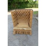 A Victorian/Edwardian style high back settee, having deep button back, with extra fabric, height