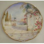 A Royal Worcester plate, decorated with an Italian Garden by Sedgley, titled verso, dated 1923,