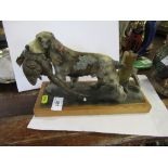 A cold painted spelter gun dog Strike-Lite Table Lighter, modelled as a spaniel with pheasant in mou