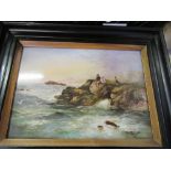 36458 A painted plaque, coastal scene, signed J.H.Plant