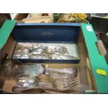 A box of silver plated items to include cutlery