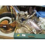 A box of silver plate and metalware