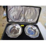 A cased set of silver bon bon dishes, Birmingham 1908, maker Deakon and Francis, weight 2.3 oz