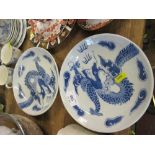 A pair of Chinese style dishes, decorated with Dragons