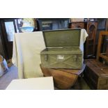 A painted white chest, width 31ins together with a gateleg table and a metal trunk