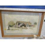 M Schoop, watercolour, Quickbury Farm, Sawbridgeworth, dated 1972, 12ins x 22ins