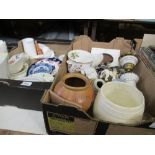 Three boxes of assorted china and ornaments