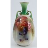 A Royal Worcester vase, the quarter lobbed body decorated with Autumnal fruits and leaves, shape