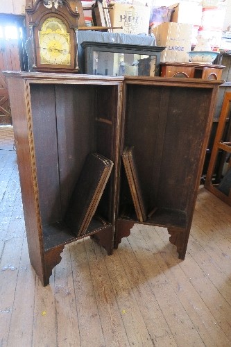 A pair of oak sets of shelves, with adjustable shelves , width 26.5ins, depth 15ins, height 58ins