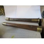 Two World War II wood and brass tank demonstration shells, length 16.5ins