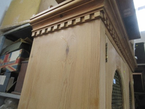 A pine cupboard, having two doors with Eastern style metal grill , opening to reveal shelves, - Image 5 of 5