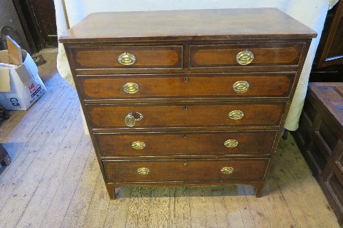 A 19th century mahogany chest of drawers, two short over four graduated drawers, raised on bracket - Image 6 of 6