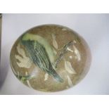 A blown egg, possibly emu or ostrich, decorated with birds, length 6.25ins