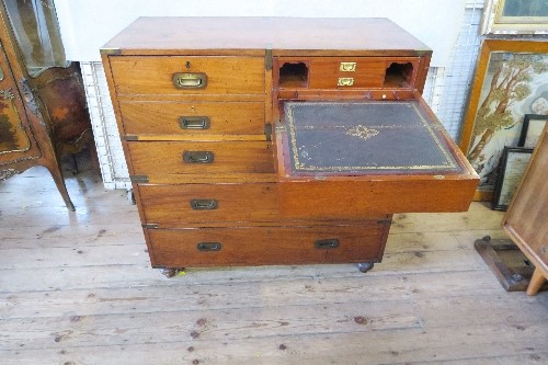 A 19th century two section military/campaign chest, with brass fittings, fitted with five drawers, - Image 2 of 7
