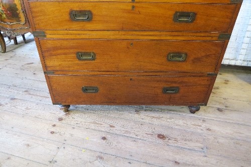 A 19th century two section military/campaign chest, with brass fittings, fitted with five drawers, - Image 7 of 7