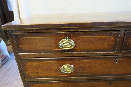 A 19th century mahogany chest of drawers, two short over four graduated drawers, raised on bracket - Image 5 of 6