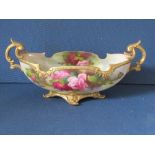 A Royal Worcester boat shaped centrepiece vase, decorated with Roses by Hill, shape H254, circa