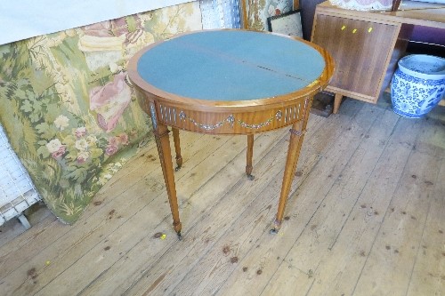 A Sheraton revival satinwood card table, decorated with 18th century portrait of a lady and floral - Image 5 of 5