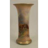 A Royal Worcester spill vase, decorated with highland cattle in a landscape by Harry Stinton,