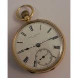 John Walker, an 18ct gold cased open faced pocket watch, the signed white enamel dial also