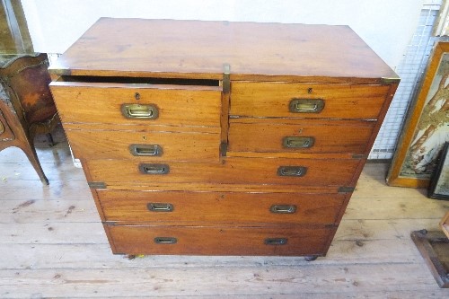 A 19th century two section military/campaign chest, with brass fittings, fitted with five drawers, - Image 4 of 7