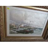 G M Williams, pair, watercolours, river landscape and harbour scene