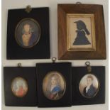 Three 19th century oval painted portrait miniatures, two of military gentlemen, together with a