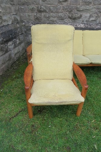 A 'Domino' Danish three piece suite, stamped, settee width 74ins, chairs width 30ins - Image 4 of 6
