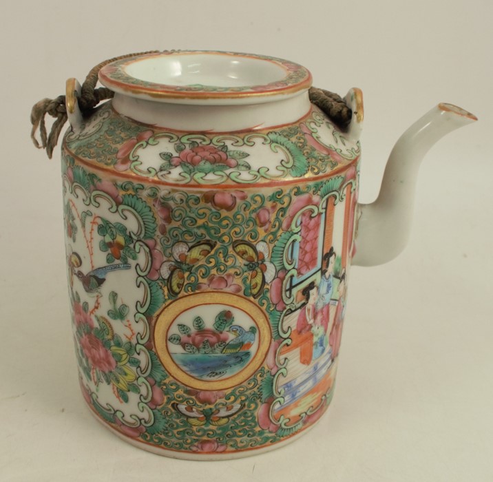 A Chinese export punch bowl, decorated with an armorial and flowers, hairline cracks, diameter - Image 5 of 6