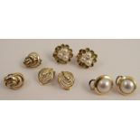 A pair of cultured pearl set 9 carat gold screw earrings, together with a pair of Mabe pearl