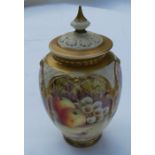 A Royal Worcester quarter lobed covered vase, decorated all around with fruit by Ward, shape