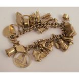 A 9 carat gold curb link bracelet, with various charms attached, 52g gross