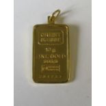 A 9k fine gold pendant, Credit Suisse, in a 14 carat gold mount, 10g gross