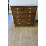 A 19th century mahogany chest of drawers, two short over four graduated drawers, raised on bracket