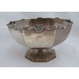 A silver octagonal pedestal bowl, with embossed edge, Birmingham 1975, weight 14oz