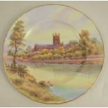 A Royal Worcester porcelain cabinet plate, painted with a view of Worcester Cathedral, signed H