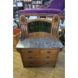 An Art Nouveau wash stand, with tiled superstructure with floral motifs, over marble top, over two