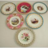 A collection of six assorted English porcelain plates, decorated with flowers and
